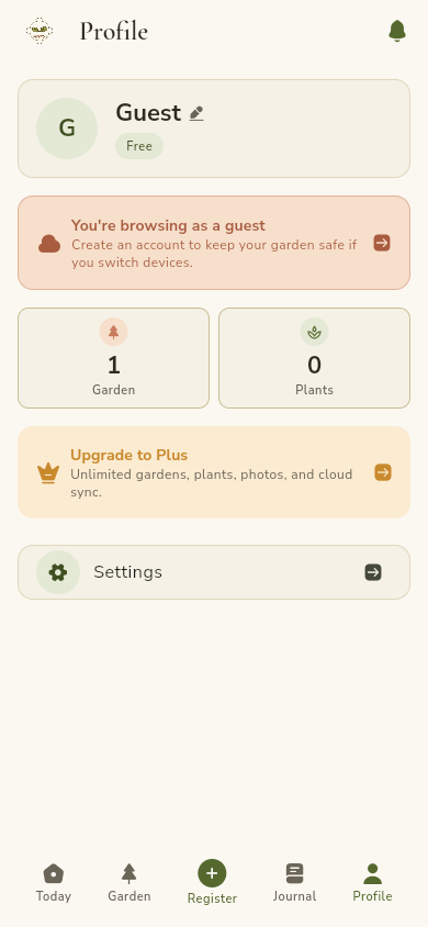 SproutLog profile screen